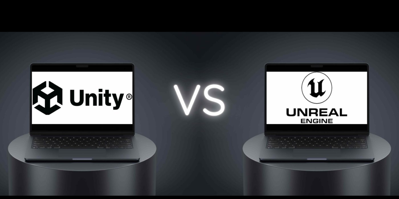 imagen de dos portátiles con los logos de Unity y de Unreal Engine